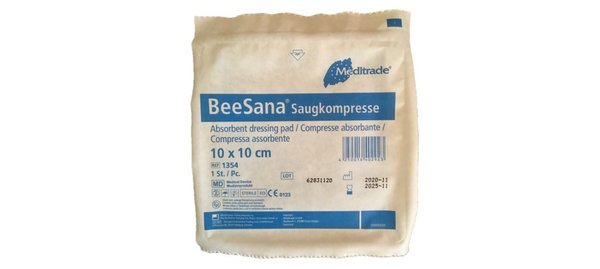 60 Stück Saugkompressen steril BEESANA® 10 cm x 10 cm weiß/blau - 1354