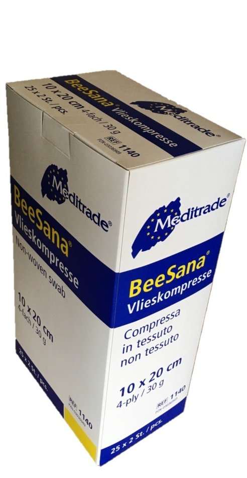 50 Stück Vlieskompressen steril 4-lagig BeeSana® 10 cm x 20 cm weiß - 1140