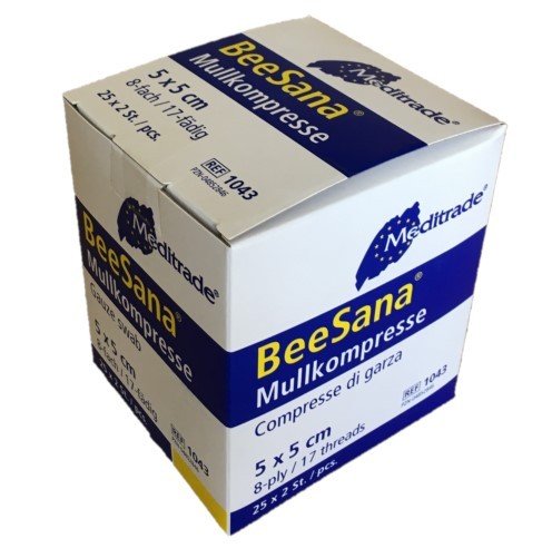 50 Stück Mullkompressen steril 8-lagig BeeSana® 5 cm x 5 cm weiß - 1043